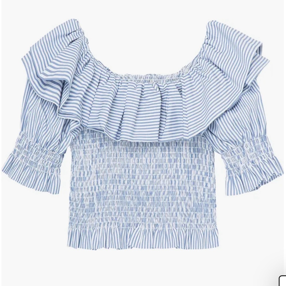 Habitual: NWOT Blue and white stripe ruffle crop top. Size 7/8
